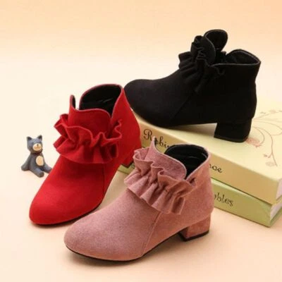 Девочек Kids свадьбы вечеринки замши молнии платье туфли день рождения середины блок каблук ботинок - Изображение 1 из 4