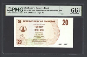 Zimbabwe 20 Dollars 2006 P40 Uncirculated Grade 66 - Picture 1 of 2