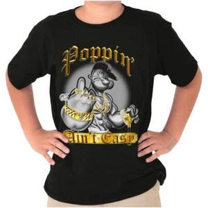 Urban Popeye the Sailor Man Poppin Aint Easy Youth Crewneck T Shirts Boy or Girl - Picture 1 of 7