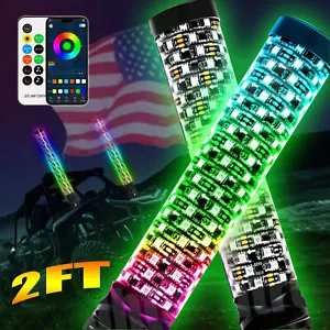 2PCS 2FT Spiral LED Fat Whip Light Antenna RGB Chasing For Can-am X3 RZR UTV ATV - Picture 1 of 16