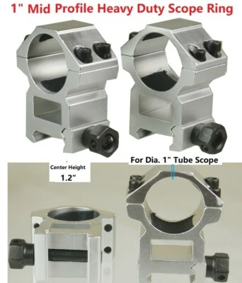 Scope Rings 1" High Rise Heavy Duty Weaver 1 Inch Silver Aluminum Weaver Rifle