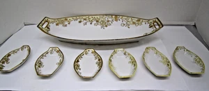 Plato de apio floral Nippon pintado a mano con cuentas doradas y marfil/6 sales anteriores a 1921 - Imagen 1 de 5