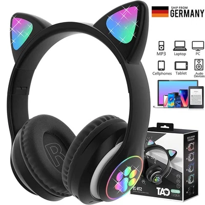 Bluetooth Katze Ohr Kopfhörer Gaming Headset Kopfhörer mit Glühenden LED Licht - Bild 1 von 4