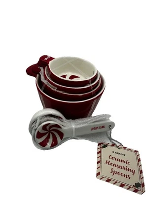 Bullseye Playground 2025 Ceramic Christmas Peppermint Measuring Cups and Spoons - Image 1 of 4