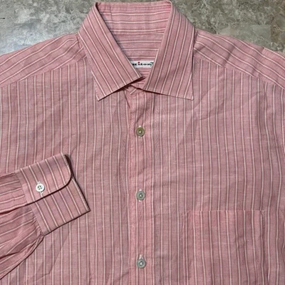 Kiton Shirt Mens Large Pink Striped Linen Blend Long Sleeve Button Italy Luxury - Image 1 of 4