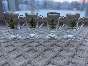 Spode Christmas Tree Glass Irish Coffee Mugs Gold Rim Set of 4 - Picture 1 of 24