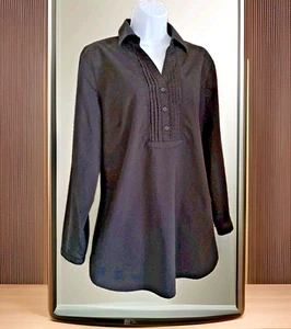 Chico's Tunika Top 2/Lg schwarz Biesen Knopfleiste lange Rollriegelärmel Freizeittop - Bild 1 von 12