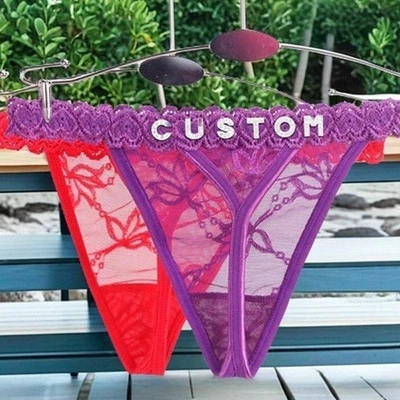 Custom Thong Panties with Name Crystal Letter G-String Underwear Personalized F6 - Image 1 of 4