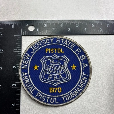 Vtg 1970 NEW JERSEY STATE PBA ANNUAL PISTOL TOURNEY Police Ben. Assn. Patch 581J - Image 1 of 2
