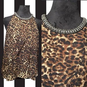 Jennifer Lopez Leopard Print Rhinestone Neckline Sexy Halter top Size Small - Picture 1 of 9