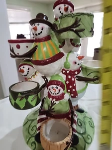 Yankee Candle Snowman Tea Light Candle Holder 5 Tier Pile Up Layered Multi Green - Picture 1 of 6