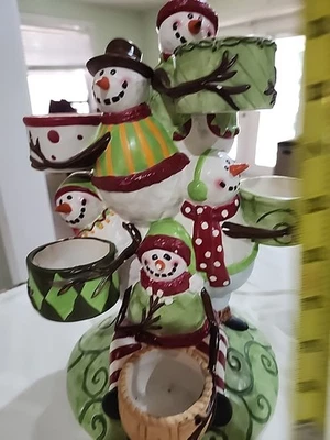 Suporte de vela Yankee Candle boneco de neve luz de chá 5 camadas empilhar camadas multi verde - Imagem 1 de 4