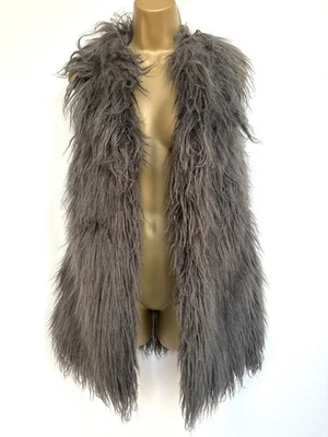 Grey Shearling Fur Zara Women Winter Long Gillet Sleeveless Waistcoat M Fluffy - Image 1 of 4