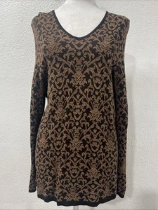 Vintage August Max Woman Y2K Bluse Geometrisches Oberteil XS Braun Langarm V-Ausschnitt - Bild 1 von 11