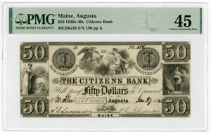 Billete de $50 de 1841 The Citizens Bank - Augusta, MAINE PMG Ch.XF 45 - Imagen 1 de 2