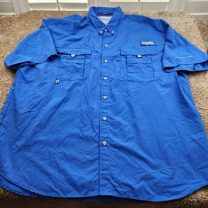 Columbia PFG BAHAMA Fishing Shirt Men 2XL 2X Blue Short Sleeve Vented Omni Shade - Picture 1 of 6