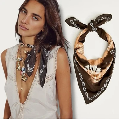 Free People Western Bohemian Sweetheart Bandana Black Tan NWT Head Scarf   - Image 1 of 4