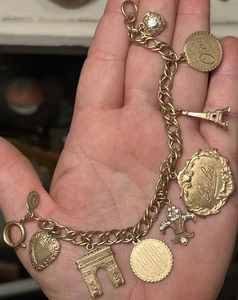 Vintage Französisches Katharina Popesco Frankreich Bettelarmband Eiffelturm Amour etc. - Bild 1 von 8