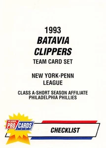 Chcklist 1993 Fleer ProCards 3164 Batavia Clippers Baseball Card - Picture 1 of 2