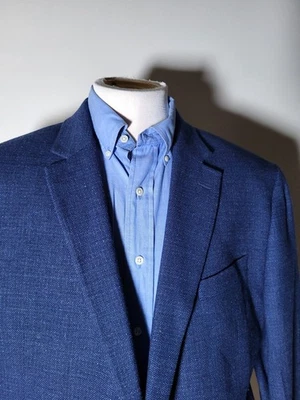 Blazer Abrigo Deportivo 48R Kenneth Cole Azul Sobre Negro Cuadros Tweed Lana Elastizado Chaqueta Foto 1 de 4