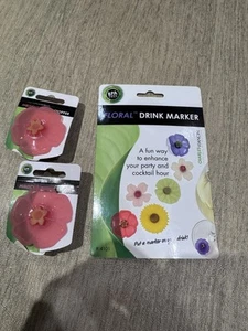 Charles Viancin Floral Hibiscus Drink Markers & 2 Bottle Stoppers - Picture 1 of 4