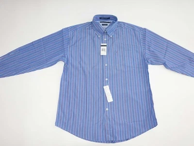 Camisa de vestir Tommy Hilfiger para hombre grande nueva con etiquetas mangas largas azul blanco rojo rayas L Foto 1 de 4