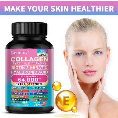 Collagen 1000Mg Biotin 10000Mcg Keratin & Hyaluronic Acid - 30 to 120 Capsules - Image 1 of 4