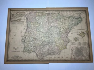 Mapa 1890 2 piezas ESPAÑA Y PORTUGAL Fm 1890 Rand-McNally Atlas VER FOTOS y DESCRIPCIÓN - Imagen 1 de 4