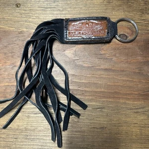 Portachiavi vintage Harley Davidson moto pelle marrone frange nappa anni 80 - Foto 1 di 4