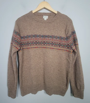 J. Crew Fair Isle Sweater Mens M Merino Wool Blend Crew Neck Pullover Brown tan - Image 1 of 4