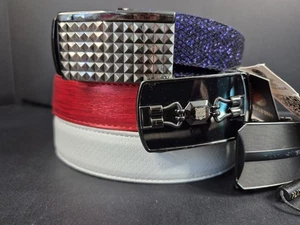 SET OF 3 PLATINI BELTS SAPPHIRE RED WHITE ADJUSTABLE DESIGNER NEW! $135 - Picture 1 of 11