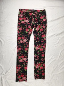 Shinesstar Pants XL Women Black Red Floral Stretch Skinny Mid Rise Casual  - Picture 1 of 10