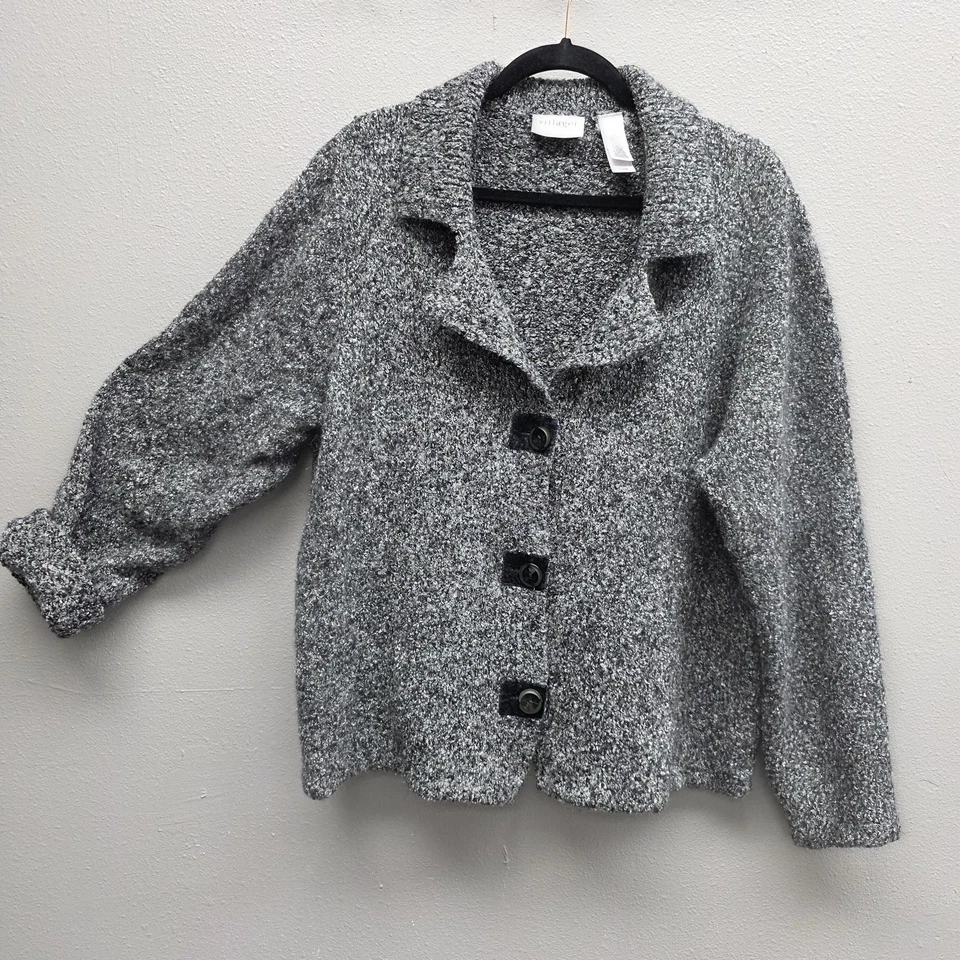 Suéter Villager Liz Claiborne Mujer 3X Gris Boucle Botón Frontal Cárdigan Foto 1 de 4