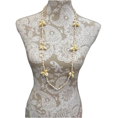 Collar colgante Cowrie Sea Shell de una sola hebra playa isla náutica crema largo Foto 1 de 4