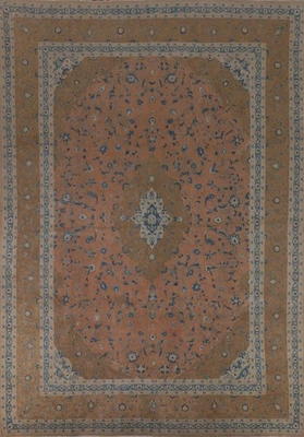 Alfombra floral tradicional coral 10x13 alfombra de lana anudada a mano para sala de estar Foto 1 de 4