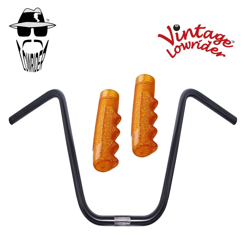 Original Lowrider 13" 22.2 D Handlebar Black 120mm Grips Sparkle/Orange - Image 1 of 1