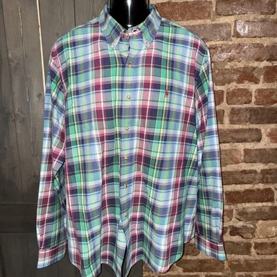 Ralph Lauren Hombre Talla XXL Cuadros Abotonados Manga Larga Calce Clásico Poni Rojo Foto 1 de 4