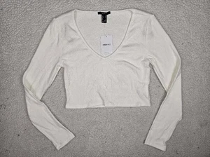 Neu mit Etikett! FOREVER 21 Large Damen Weiß V-Ausschnitt Crop Top Langarm Base Layer - Bild 1 von 3