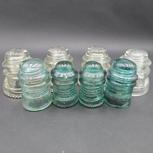 Vintage Glass Insulators Lot of 8 Clear and color AS IS - Picture 1 of 16