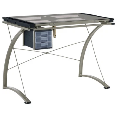 Melo 41-inch Glass Top Drafting Table with Storage Silver Silver 41" x 23.75" x - Image 1 of 4