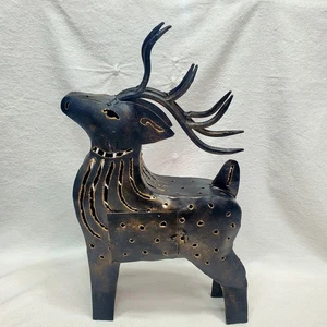 Deko Metall stehend Rentier Kerzenhalter Windlicht Statue dunkelbraun - Bild 1 von 16