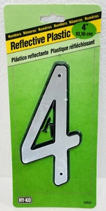 Hy-Ko Zahlen 4" reflektierende Kunststoff Hausnummer 4 #4 mit Nägeln Lagernr. 30604 - Bild 1 von 2