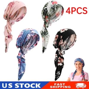 4PCS Chemo Headwear Women Pre Tied Caps Patients Soft Cotton Elastic Head Scarf - Picture 1 of 7