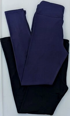 Paquete de 2 leggings lisos Tween LuLaRoe 1x negros + 1 azul marino calce niños 12 o 00 Foto 1 de 4