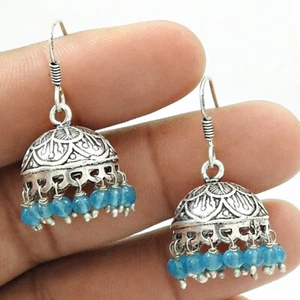 Topaz Gemstone Solid Silver Jhumki Hook November Drop Dangle Earrings Jewelry - Picture 1 of 7