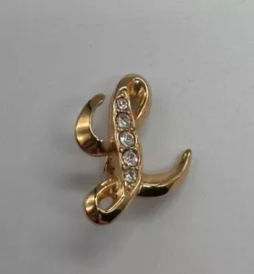 Avon L Initial Sparkle Pin Brooch Gold Tone Rhinestones Vintage 90s Cursive - Picture 1 of 8
