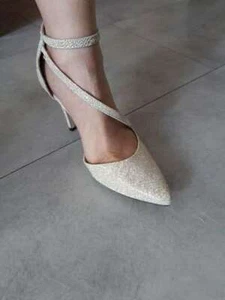 High Heels,Riemchen High Heels ,Sandaletten,Perl/Champagner/Glizer,gr.40,Neu OVP - Bild 1 von 5