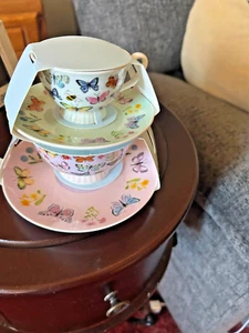 Two Ceramic Tea Cup & Saucer Sets, One For Mom & One For Child - Picture 1 of 4