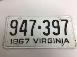1967 Virginia License Plate #947 397 White Man Cave Collector Garage Plates  - Picture 1 of 12