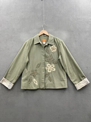 Hearts of Palm Jacket Blazer Women’s 10 Green Floral Embroidered Beaded - Image 1 of 4